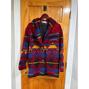 Ashley Scott Southwest Aztec Wool Blazer Coat Made in USA Vintage 80s 90s